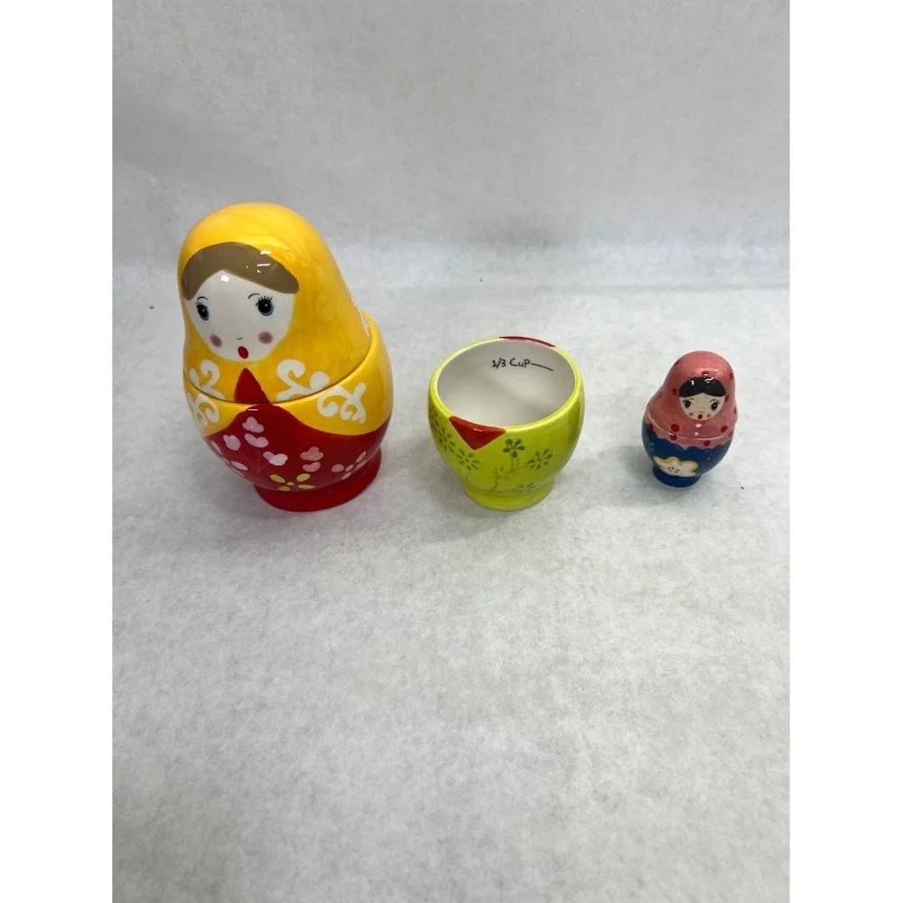 Matryoshka Russian Nesting Doll Ceramic Measuring Cups and Spoons Set Colorful
